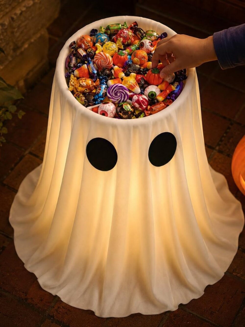 30 in Large-Capacity Lighted Halloween Ghost Candy Bowl with Timer Remote
